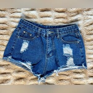 SHEIN - Dark Blue Distressed Denim Jean Shorts
